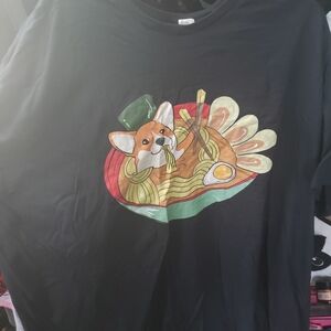 Black T-Shirt with Corgi Ramen Graphic